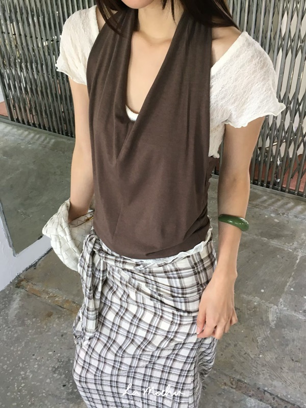 繞脖削肩車線棉質背心